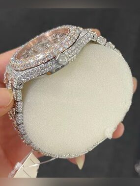 Iced Out Diamond Bracelet Watch Band - Silver & Rose Gold Accent